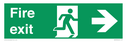 fire exit sign with running man facing right & arrow right Text: 